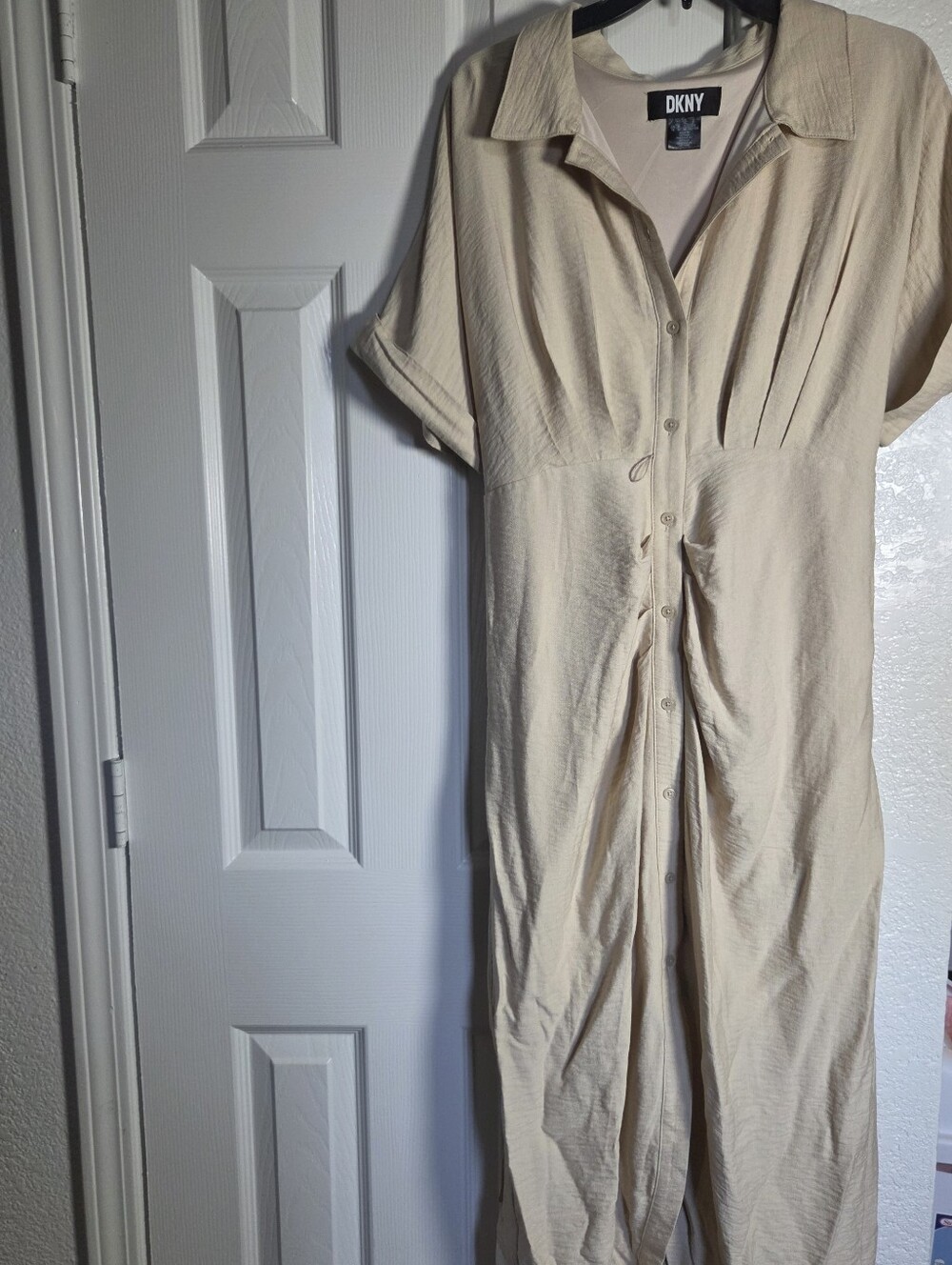 DKNY Cream Short-Sleeve Button-Front Jumpsuit